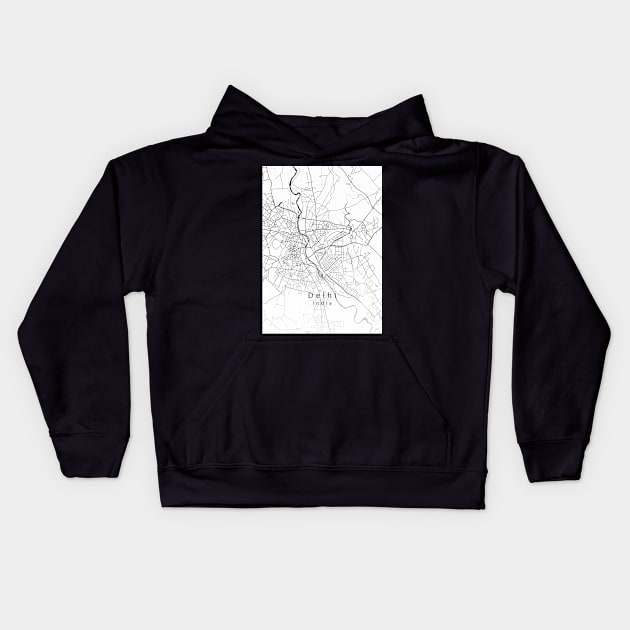 Delhi India City Map white Kids Hoodie by Robin-Niemczyk